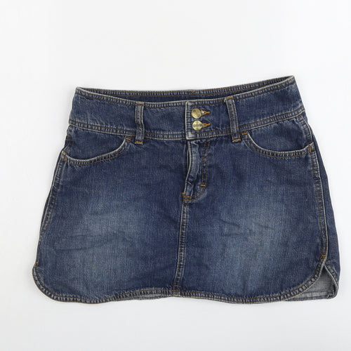 H&M Womens Blue Cotton Mini Skirt Size 6 Button