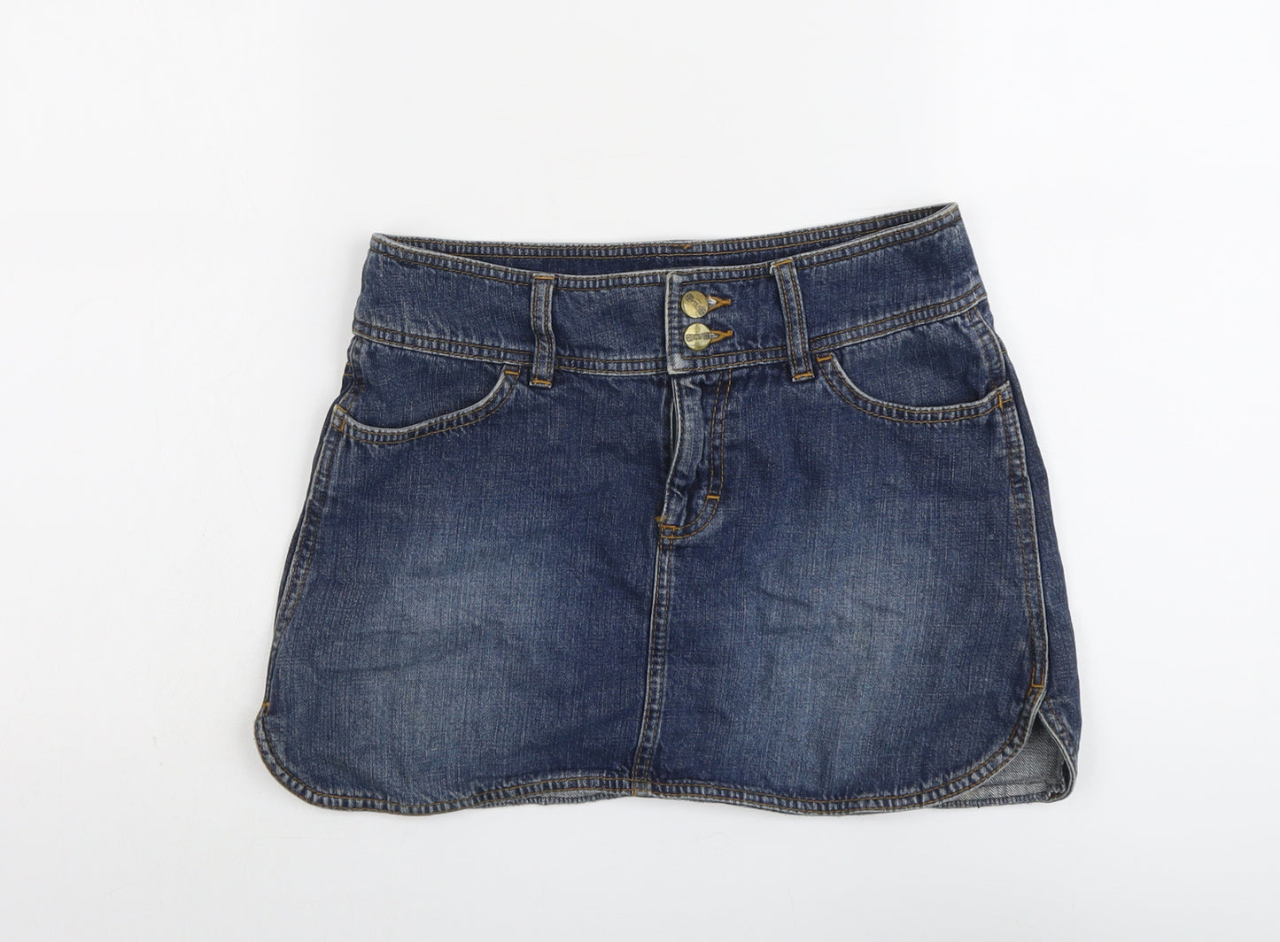 H&M Womens Blue Cotton Mini Skirt Size 6 Button
