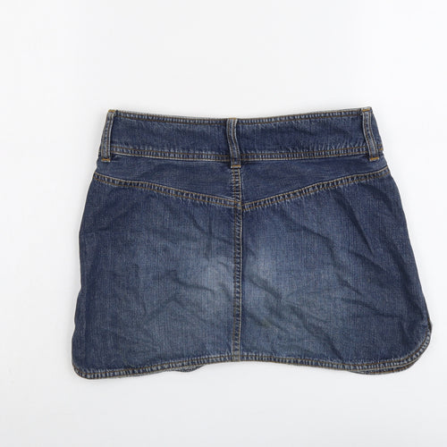 H&M Womens Blue Cotton Mini Skirt Size 6 Button
