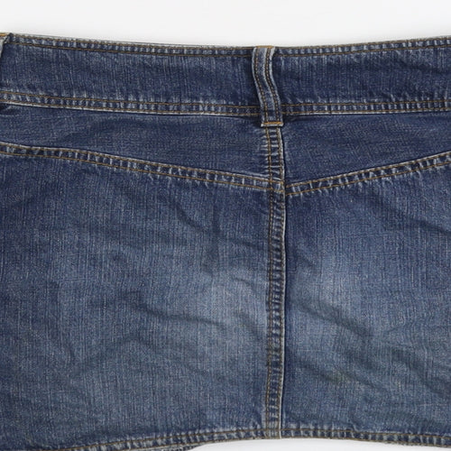 H&M Womens Blue Cotton Mini Skirt Size 6 Button