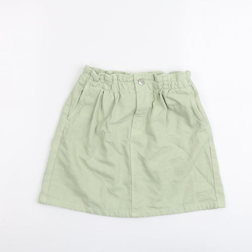 Zara Girls Green Cotton Mini Skirt Size 11-12 Years Regular Button