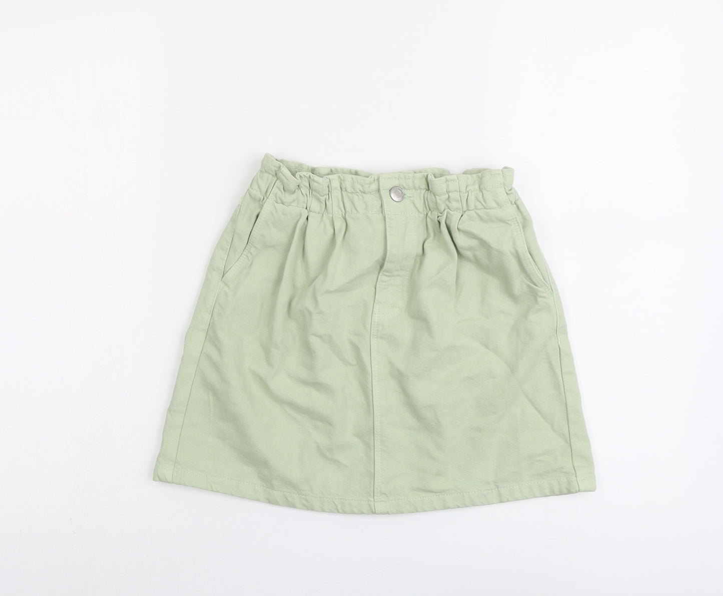 Zara Girls Green Cotton Mini Skirt Size 11-12 Years Regular Button