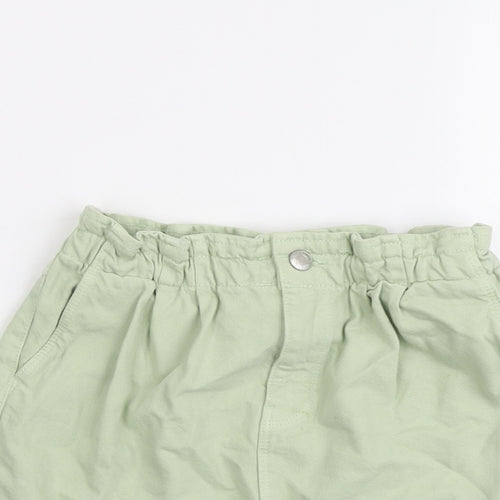 Zara Girls Green Cotton Mini Skirt Size 11-12 Years Regular Button