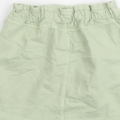 Zara Girls Green Cotton Mini Skirt Size 11-12 Years Regular Button