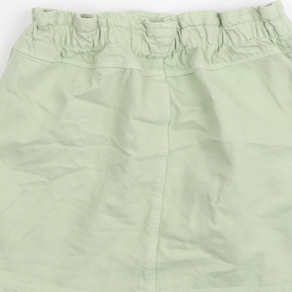Zara Girls Green Cotton Mini Skirt Size 11-12 Years Regular Button