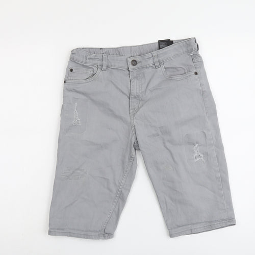 H&M Boys Grey Cotton Chino Shorts Size 14 Years Regular Zip - Distressed