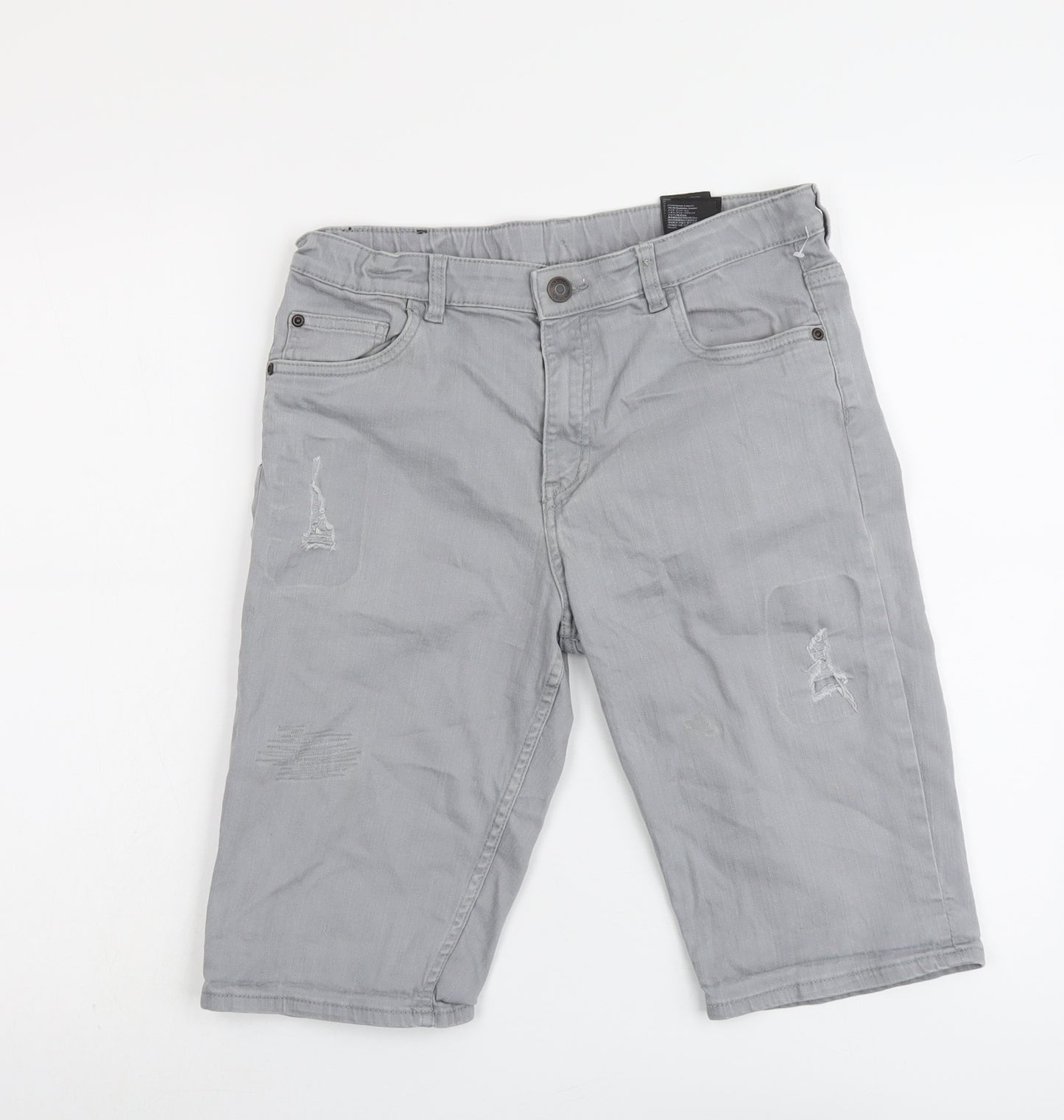 H&M Boys Grey Cotton Chino Shorts Size 14 Years Regular Zip - Distressed