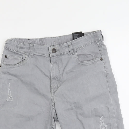 H&M Boys Grey Cotton Chino Shorts Size 14 Years Regular Zip - Distressed