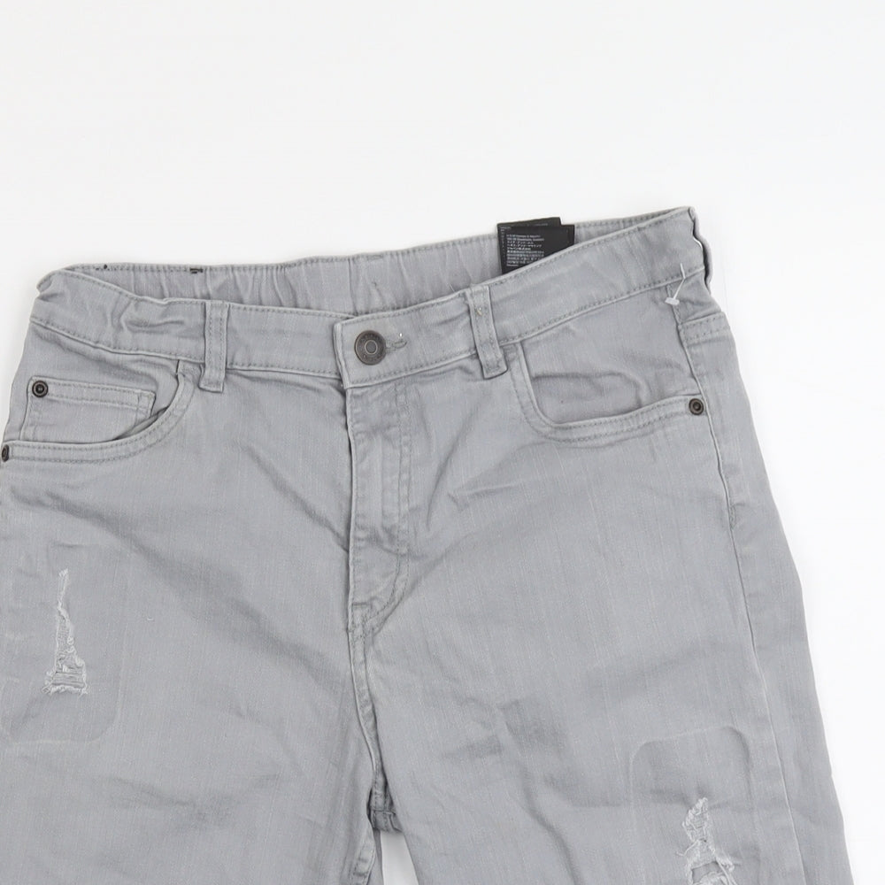 H&M Boys Grey Cotton Chino Shorts Size 14 Years Regular Zip - Distressed