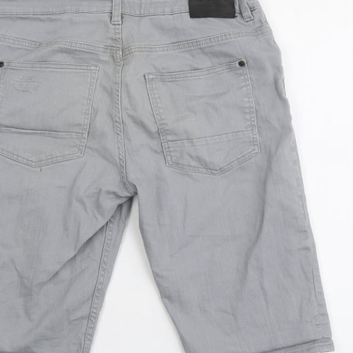 H&M Boys Grey Cotton Chino Shorts Size 14 Years Regular Zip - Distressed