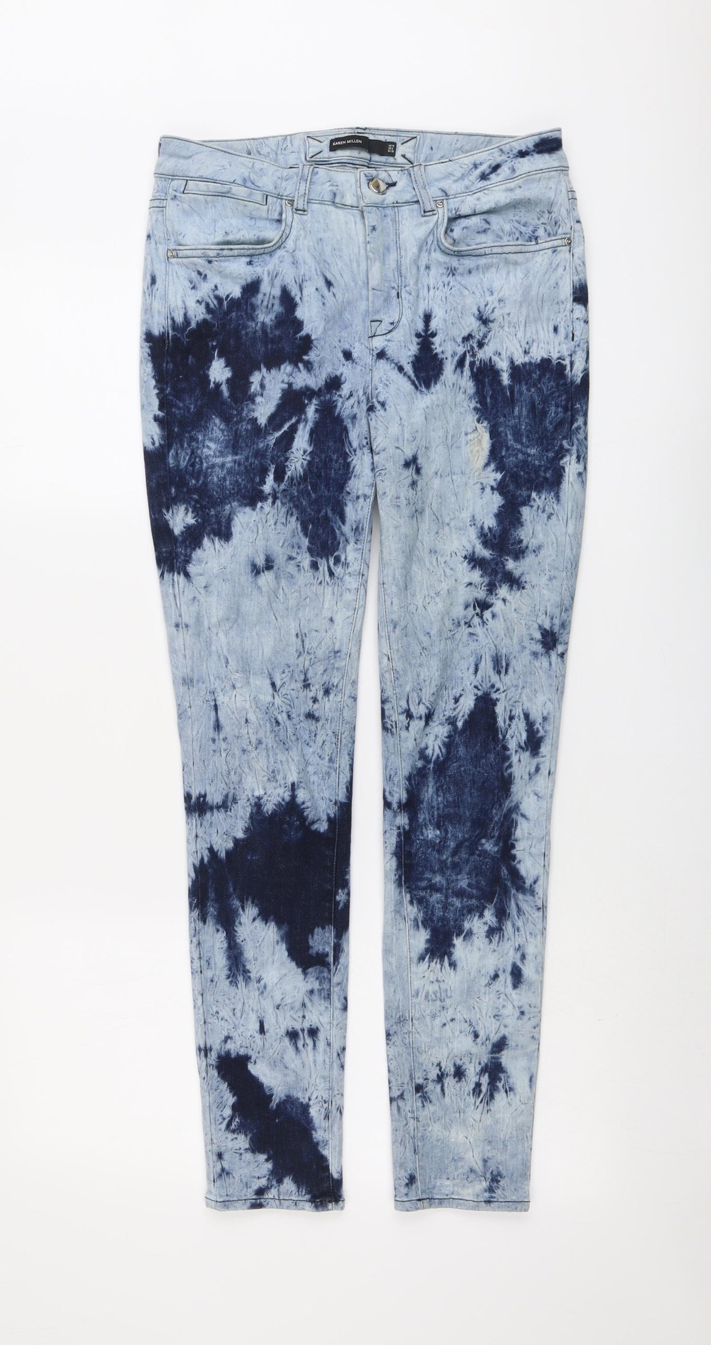 Karren Millen Womens Blue Cotton Skinny Jeans Size 10 L29 in Regular Button - Acid Wash