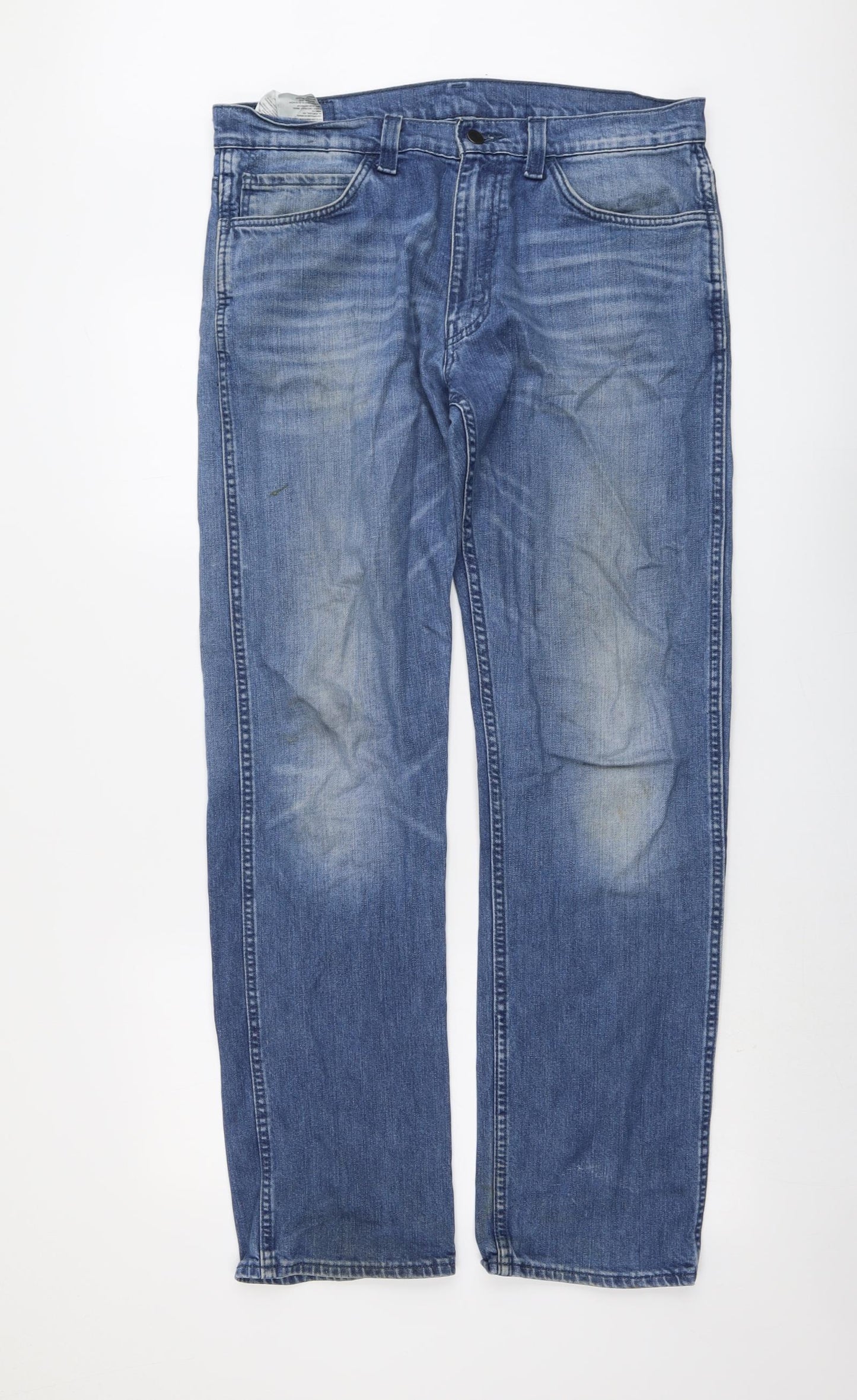 Levi's Mens Blue Cotton Straight Jeans Size 34 in L34 in Regular Button