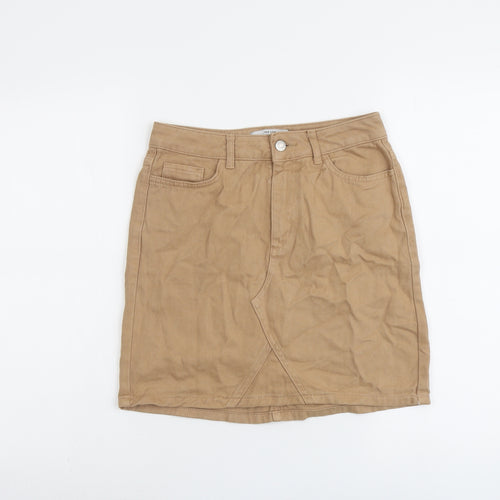 New Look Womens Beige Cotton A-Line Skirt Size 8 Button