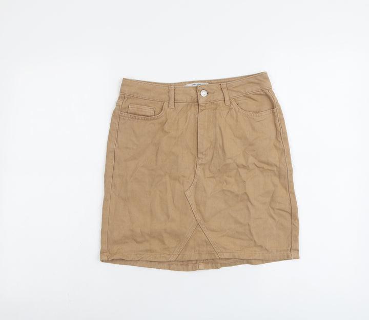 New Look Womens Beige Cotton A-Line Skirt Size 8 Button