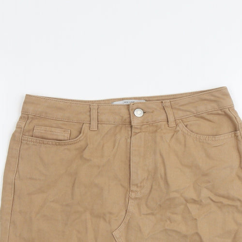New Look Womens Beige Cotton A-Line Skirt Size 8 Button