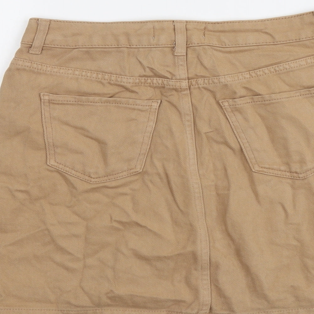 New Look Womens Beige Cotton A-Line Skirt Size 8 Button