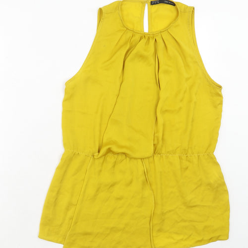 Zara Womens Yellow Polyester Basic Blouse Size S Round Neck - Front Pleat Detail