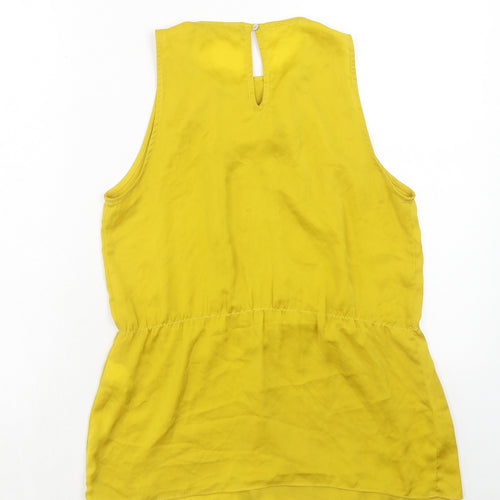 Zara Womens Yellow Polyester Basic Blouse Size S Round Neck - Front Pleat Detail