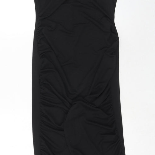 Boohoo Womens Black Polyester Slip Dress Size 12 Square Neck Pullover