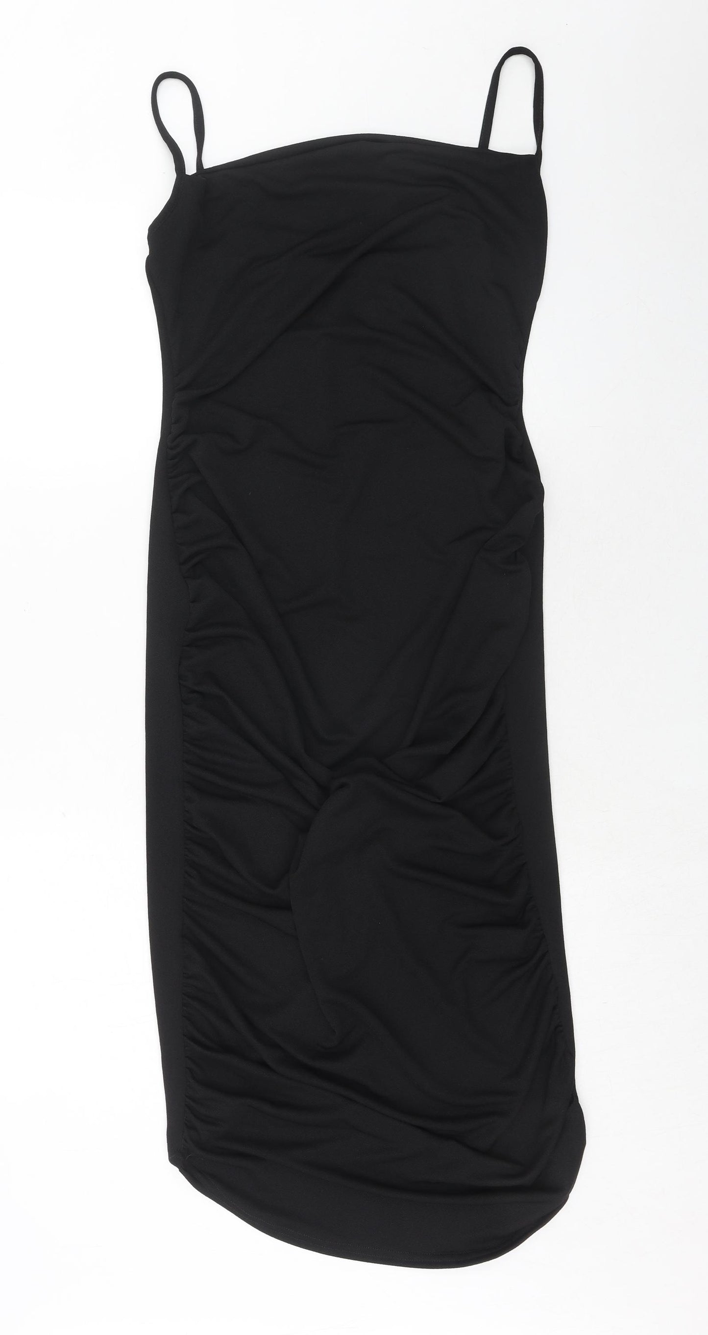 Boohoo Womens Black Polyester Slip Dress Size 12 Square Neck Pullover