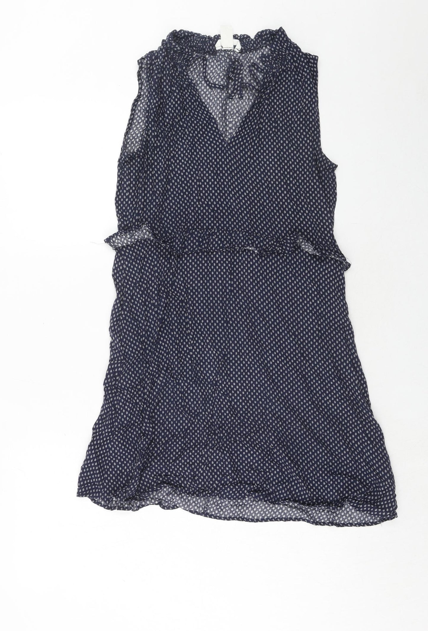 H&M Womens Blue Geometric Viscose A-Line Size 8 V-Neck Tie