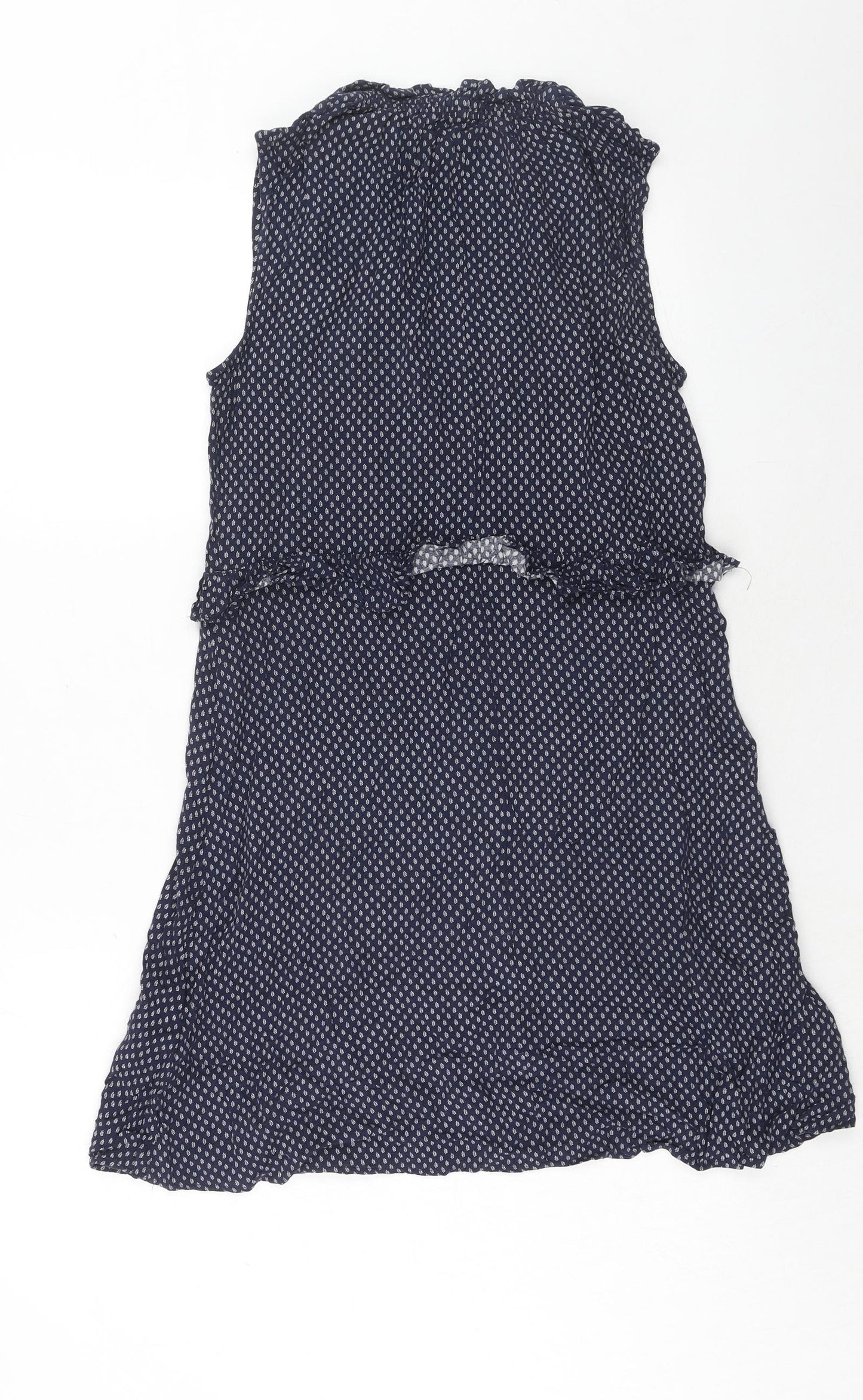 H&M Womens Blue Geometric Viscose A-Line Size 8 V-Neck Tie