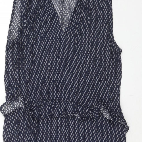 H&M Womens Blue Geometric Viscose A-Line Size 8 V-Neck Tie