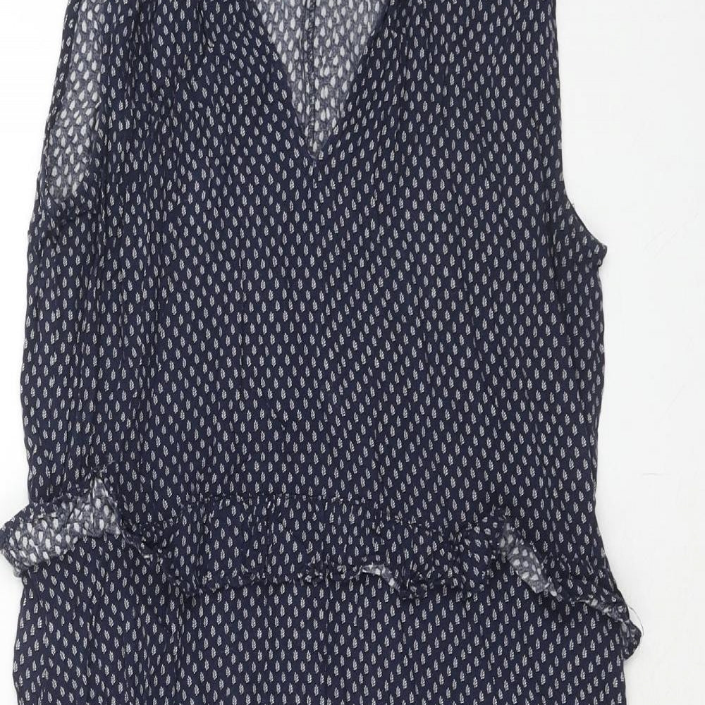 H&M Womens Blue Geometric Viscose A-Line Size 8 V-Neck Tie