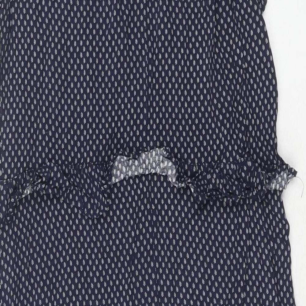 H&M Womens Blue Geometric Viscose A-Line Size 8 V-Neck Tie