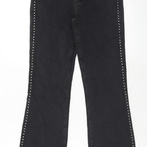 Marks and Spencer Womens Black Cotton Bootcut Jeans Size 8 Regular Zip