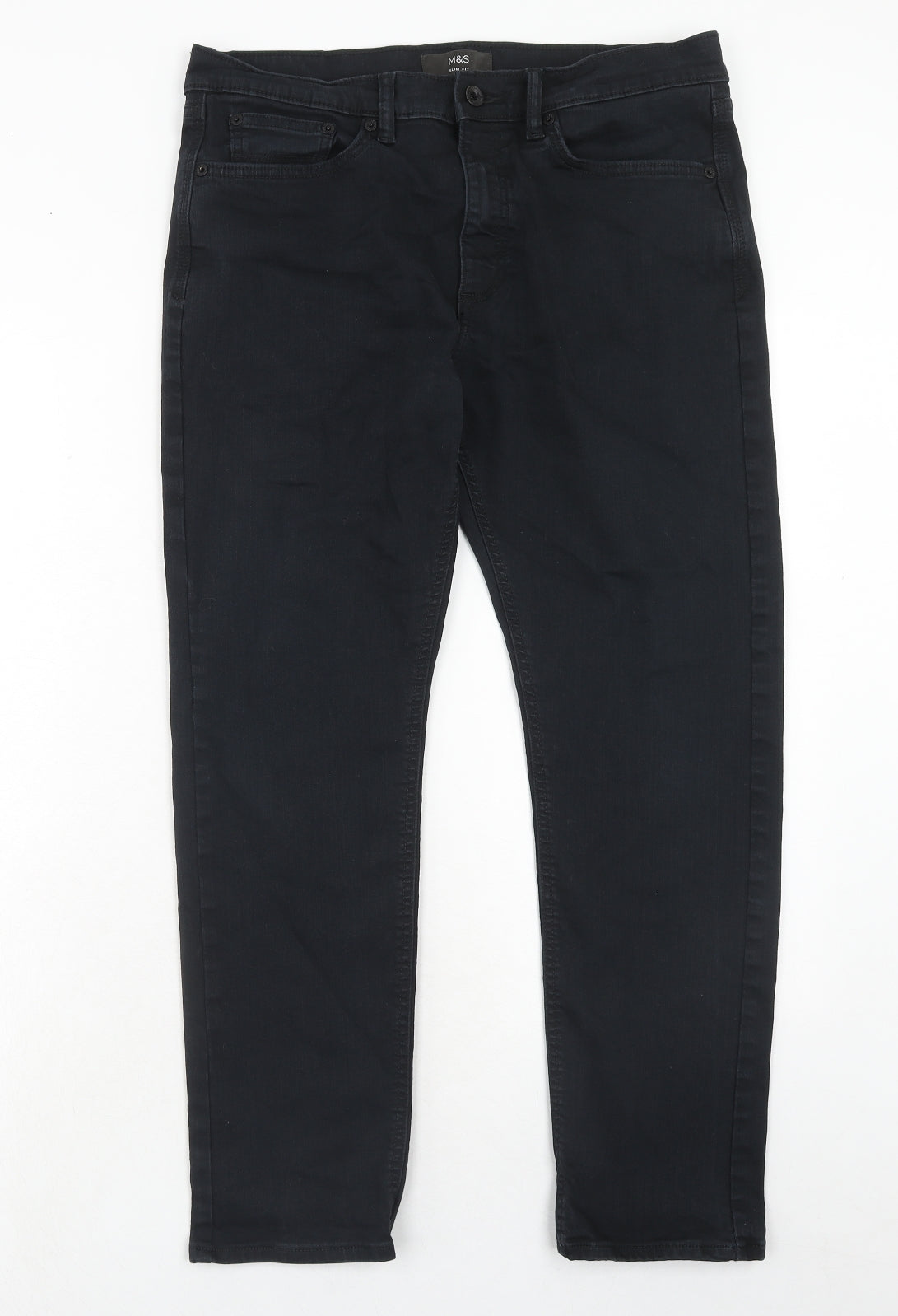 Marks and Spencer Mens Black Cotton Skinny Jeans Size 34 in L29 in Slim Zip