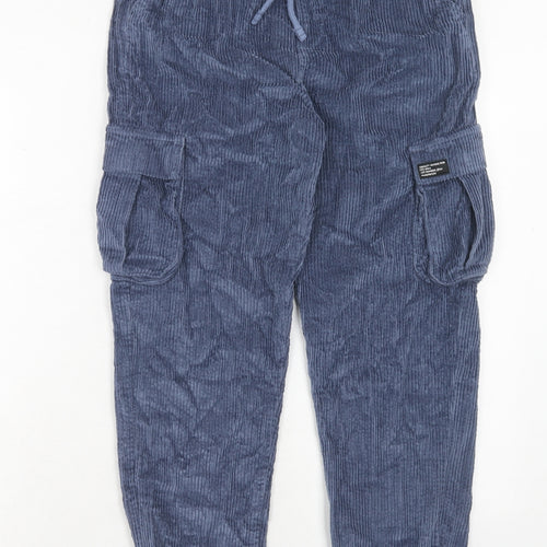 Marks and Spencer Boys Blue Cotton Cargo Trousers Size 12-13 Years Regular Drawstring