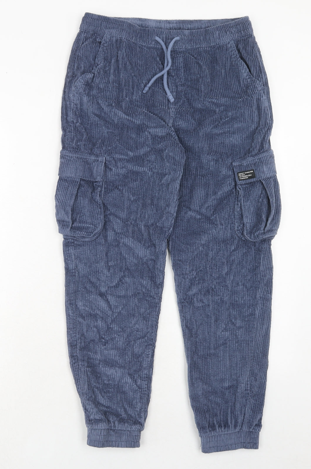 Marks and Spencer Boys Blue Cotton Cargo Trousers Size 12-13 Years Regular Drawstring