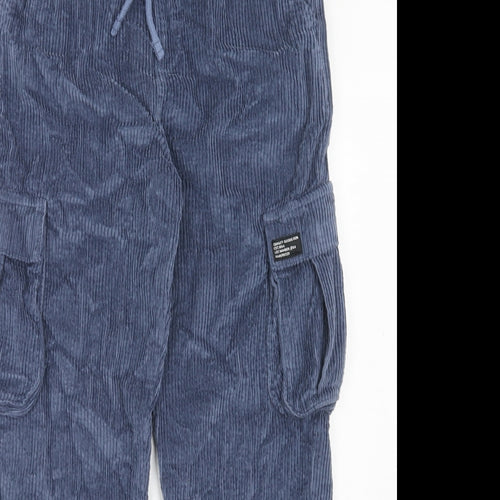 Marks and Spencer Boys Blue Cotton Cargo Trousers Size 12-13 Years Regular Drawstring
