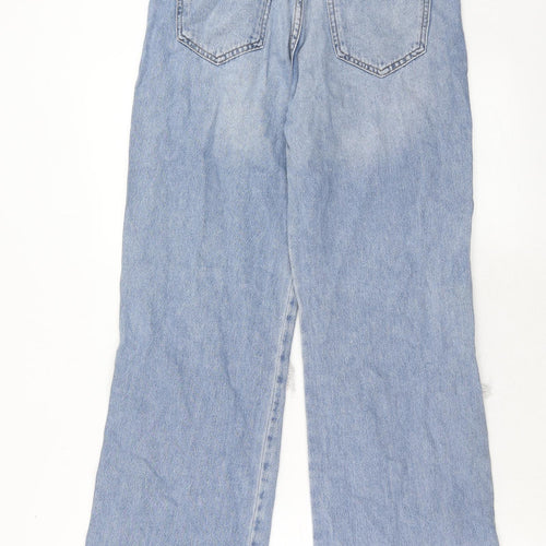 Stradivarius Womens Blue Cotton Wide-Leg Jeans Size 8 Regular Zip