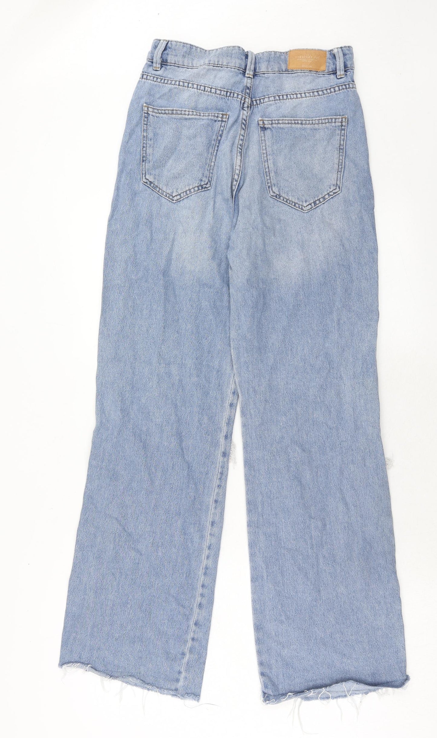 Stradivarius Womens Blue Cotton Wide-Leg Jeans Size 8 Regular Zip