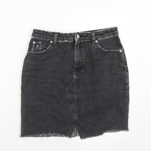 H&M Womens Black Cotton A-Line Skirt Size 10 Zip