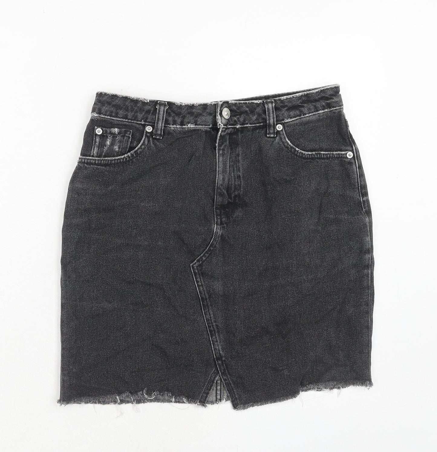 H&M Womens Black Cotton A-Line Skirt Size 10 Zip