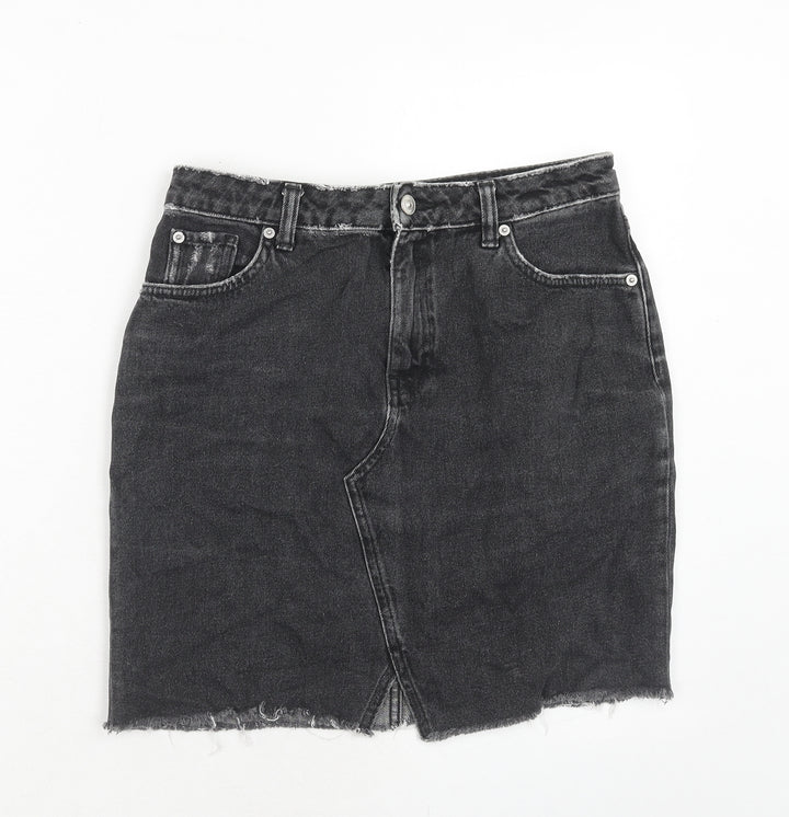 H&M Womens Black Cotton A-Line Skirt Size 10 Zip