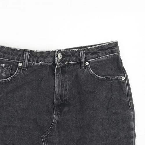 H&M Womens Black Cotton A-Line Skirt Size 10 Zip