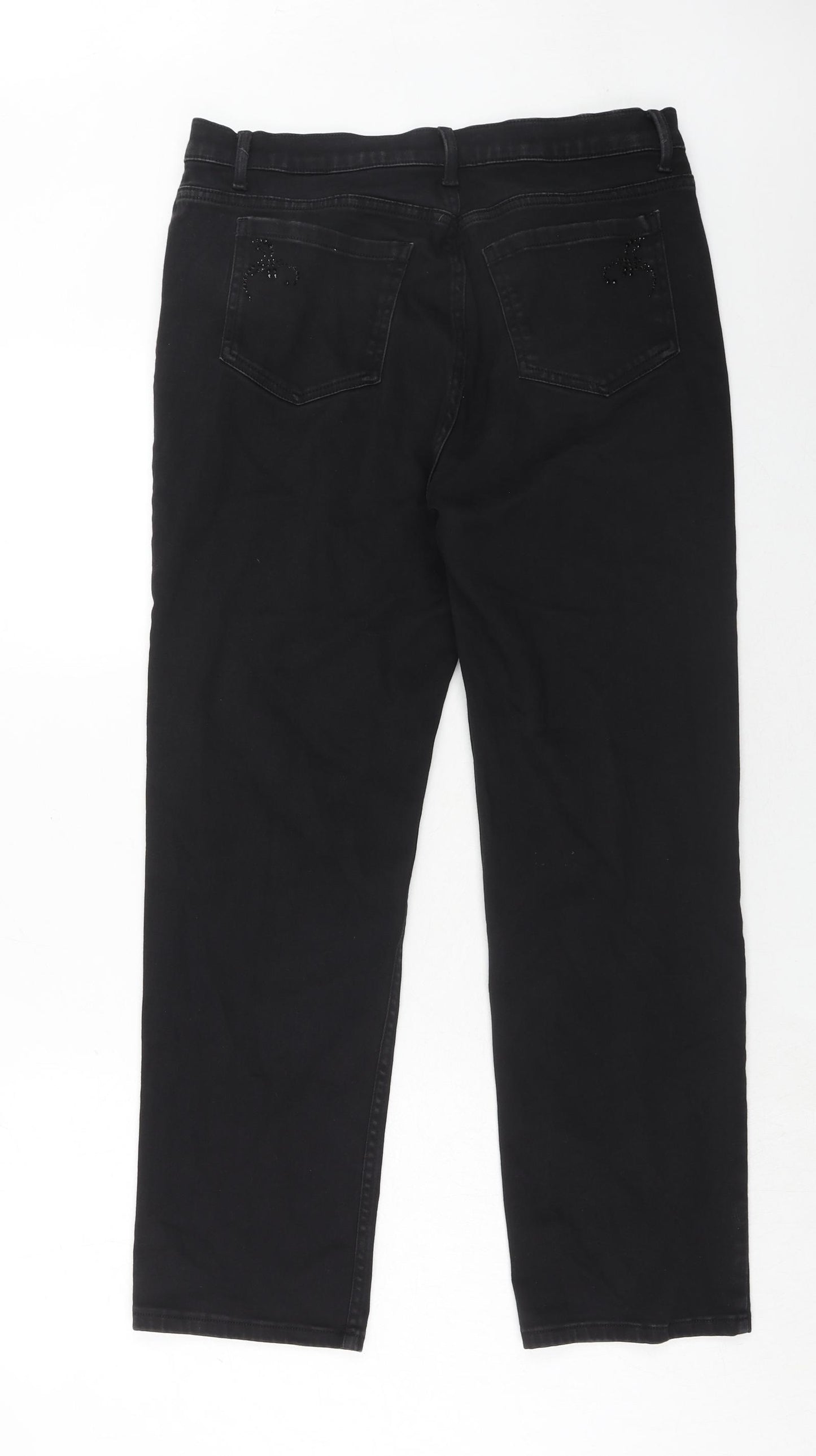 Marks and Spencer Womens Black Cotton Straight Jeans Size 14 Regular Zip