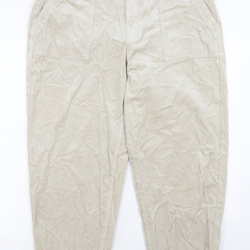 Per Una Womens Beige Cotton Carrot Trousers Size 18 Regular Zip