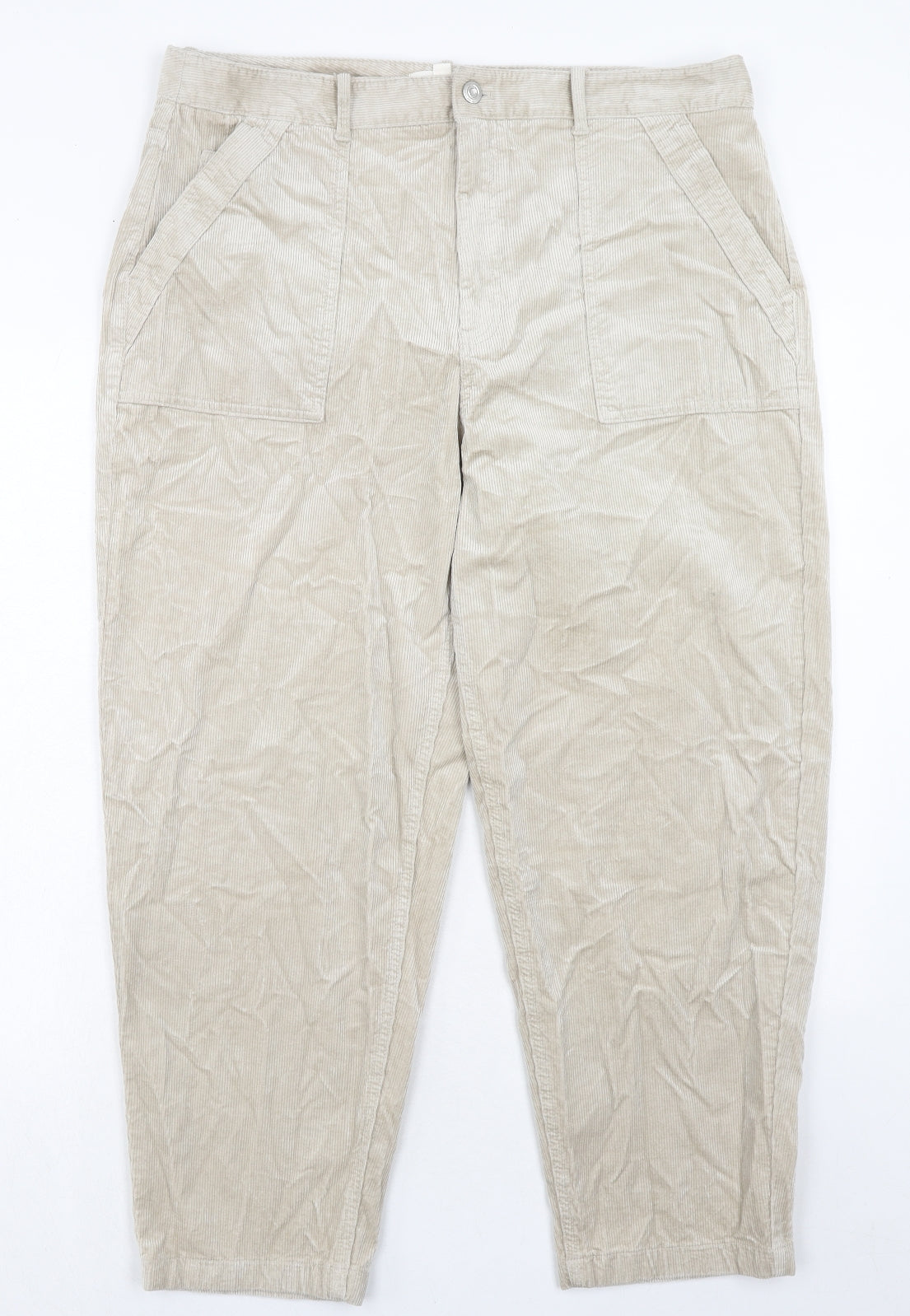 Per Una Womens Beige Cotton Carrot Trousers Size 18 Regular Zip