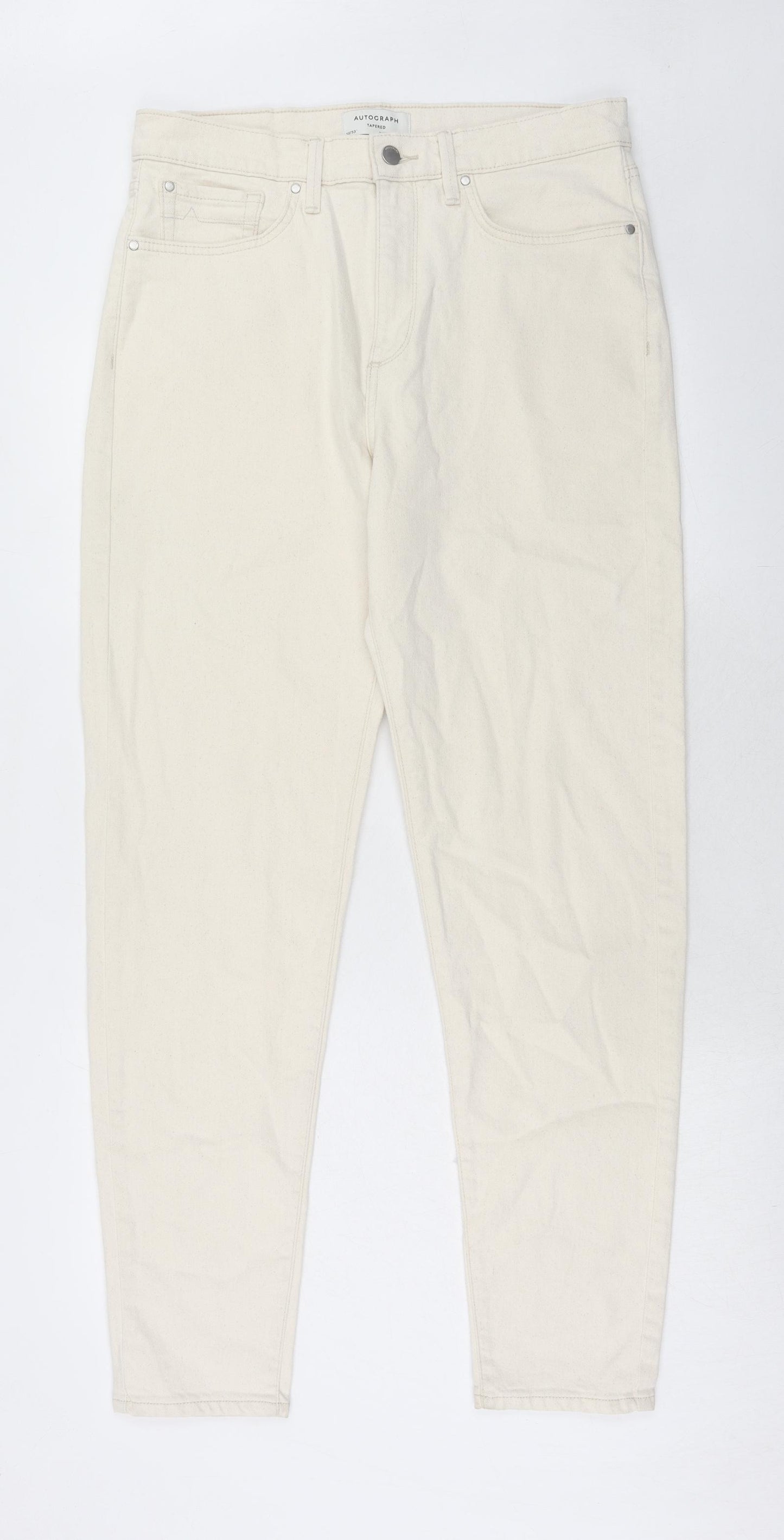 Autograph Mens Beige Cotton Skinny Jeans Size 32 in L33 in Regular Zip