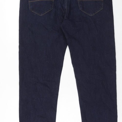 Marks and Spencer Mens Blue Cotton Straight Jeans Size 36 in L31 in Regular Zip