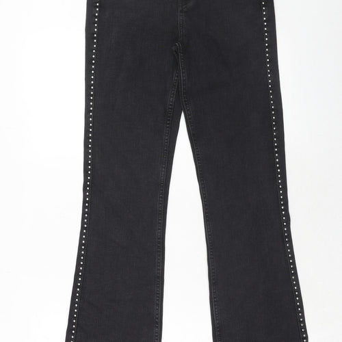 Marks and Spencer Womens Black Cotton Straight Jeans Size 8 Regular Zip