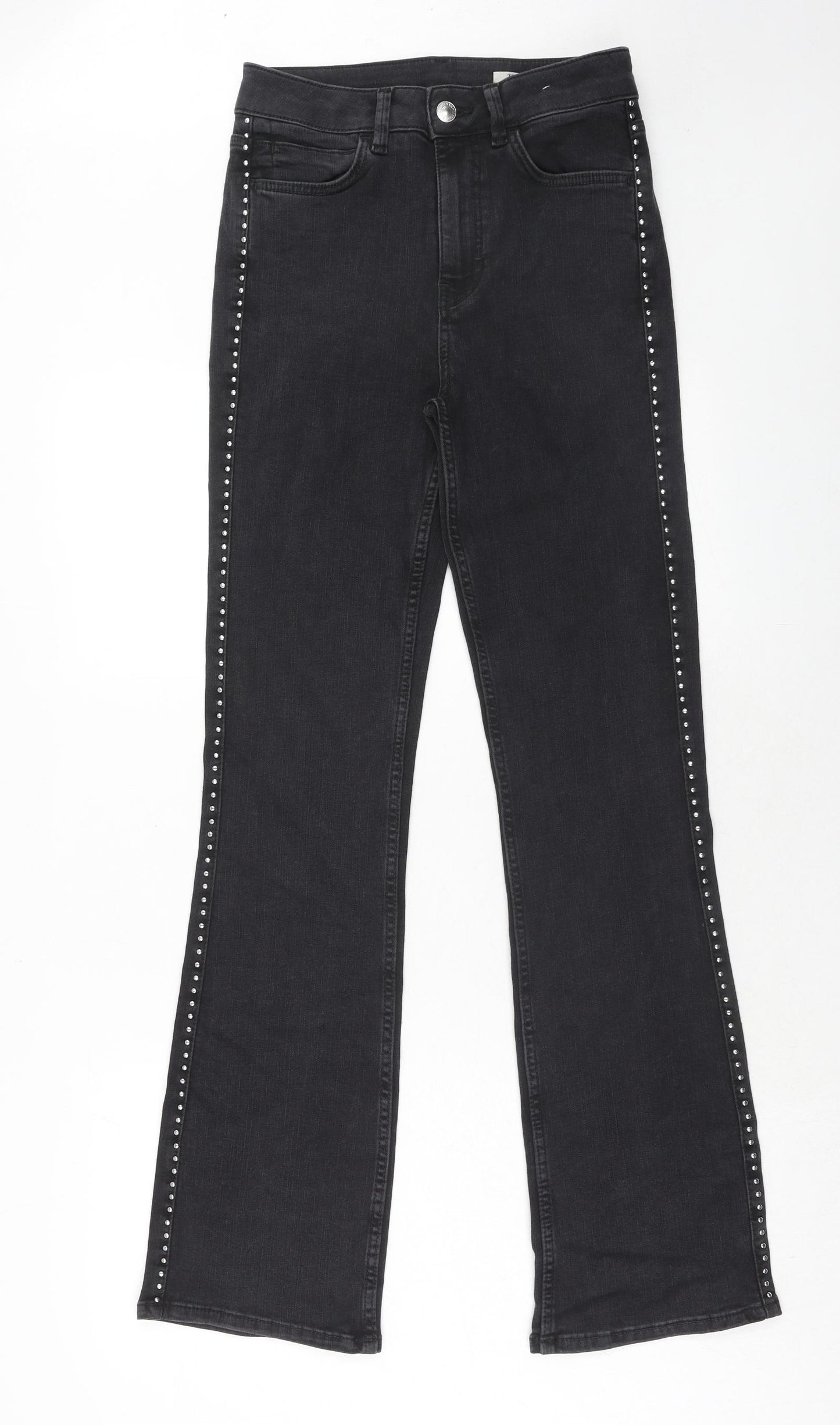 Marks and Spencer Womens Black Cotton Straight Jeans Size 8 Regular Zip