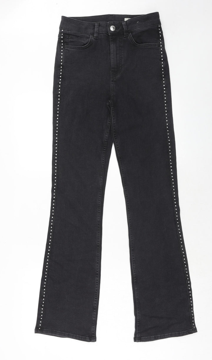 Marks and Spencer Womens Black Cotton Straight Jeans Size 8 Regular Zip