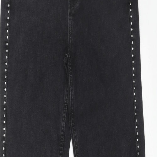 Marks and Spencer Womens Black Cotton Straight Jeans Size 8 Regular Zip