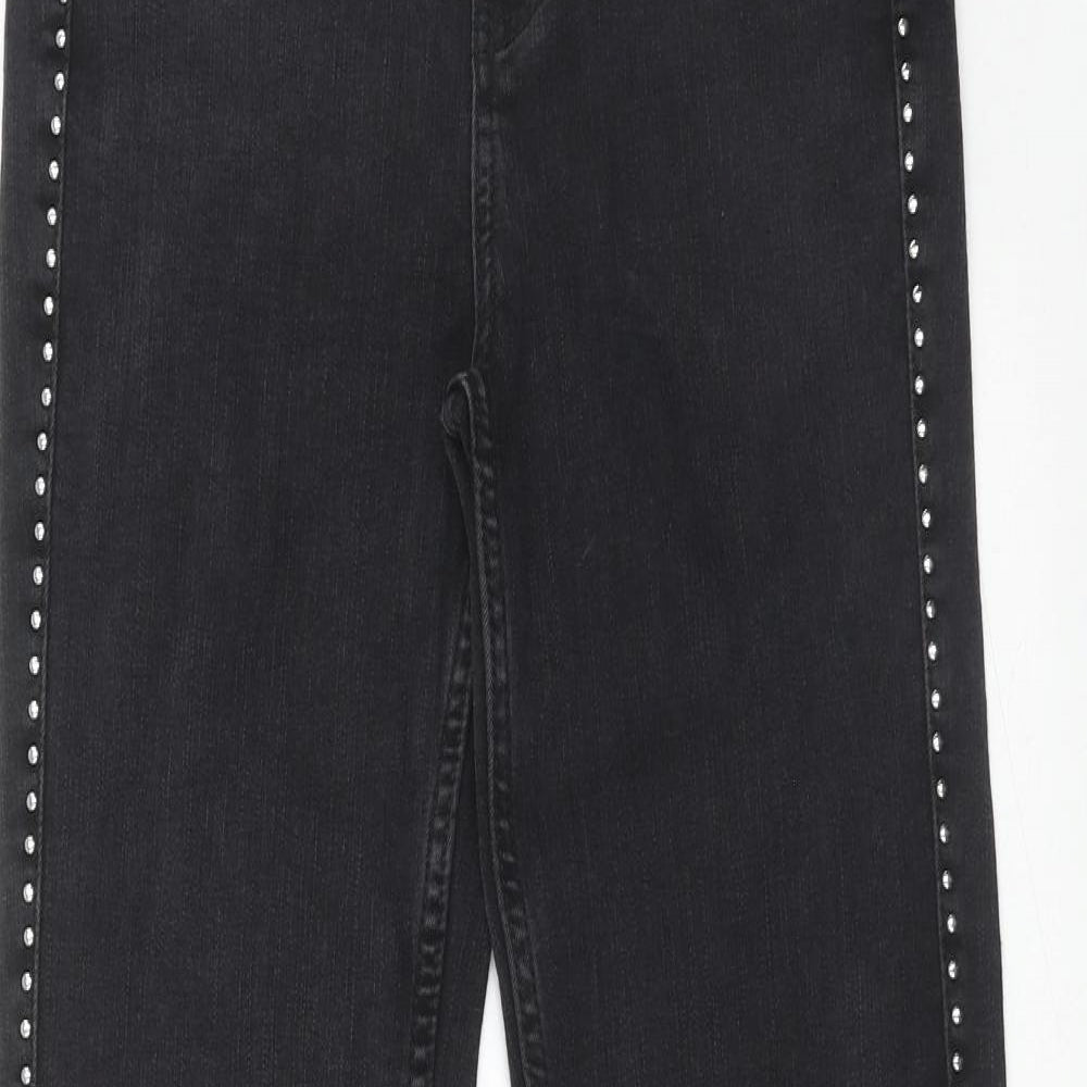 Marks and Spencer Womens Black Cotton Straight Jeans Size 8 Regular Zip